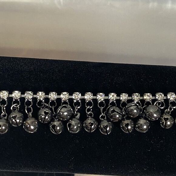 gunmetal silver colored chain and rhinstone dangle bracelet. 8.25” adjustable - Picture 3 of 6